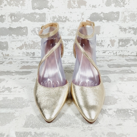 New Naturalizer 27 Edit Abilyn Wide Gold Leather Pointed Toe Heels K711 - Picture 8 of 14